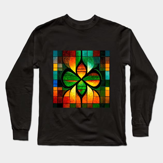 Celtic Cross Stained Glass Long Sleeve T-Shirt by DuncanStar